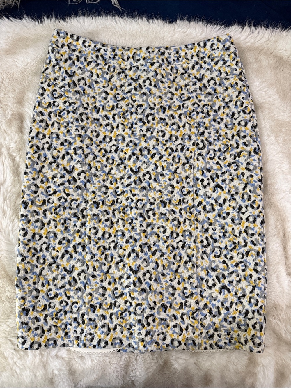 Maeve Leopard-Print Midi Pencil Skirt in White, Black & Yellow